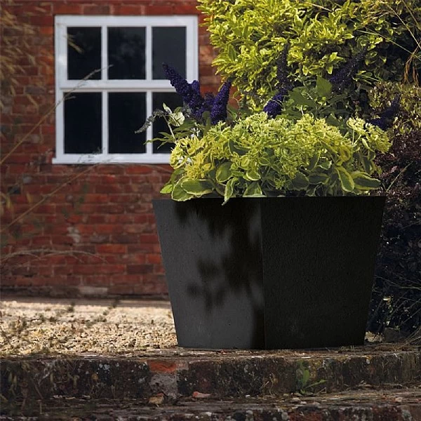 Stewart Garden 48cm Basalt Low Square Planter - Black - Image 2
